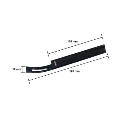 Flexible black eyelash extension remover tool with precise measurements for professional applications.