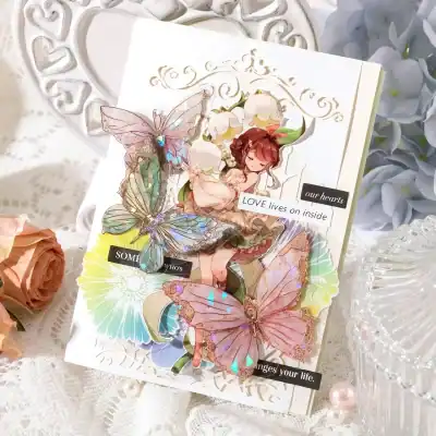Beautiful holographic butterfly and fairy-themed greeting card from Monalisa Store, featuring intricate designs and inspiring quotes about love and life, perfect for special occasions or gifts custom tailored for opt branding.