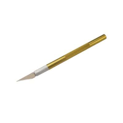 Precision surgical scalpel with gold and silver handle for medical and cosmetic procedures.