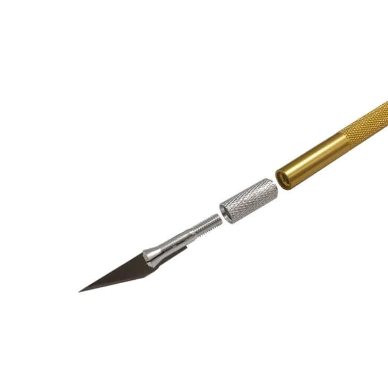 Sharp precision cutting knife with replaceable blades and ergonomic handle for detailed craft and hobby work.