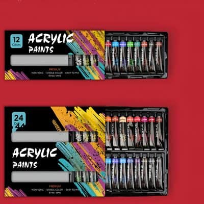 Acrylic paint set with multiple vibrant colors for artistic projects and crafts.