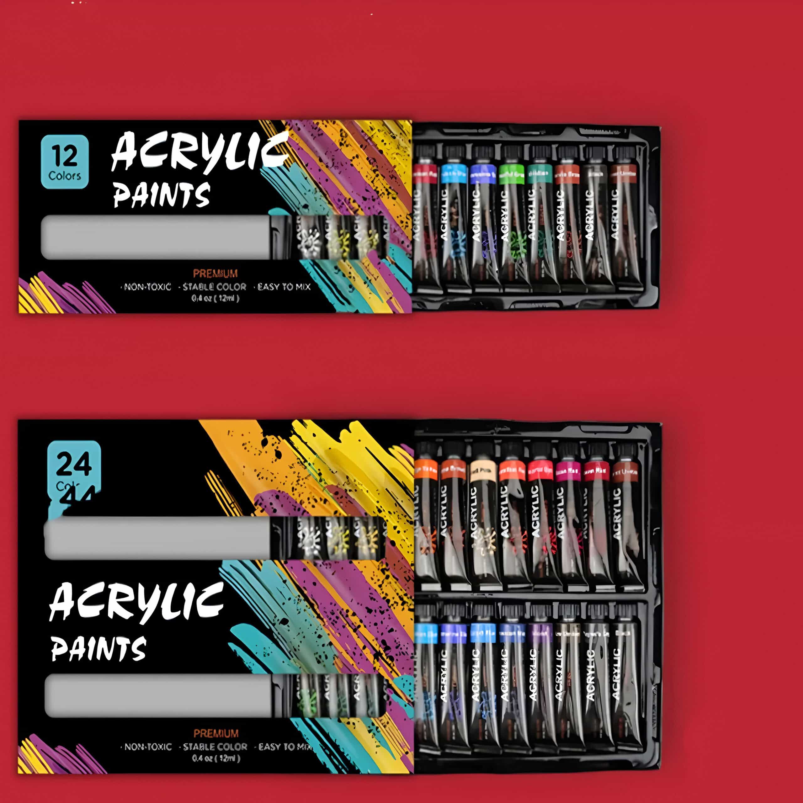 Acrylic paint set with multiple vibrant colors for artistic projects and crafts.