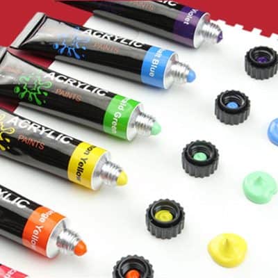 Brightly colored acrylic paint tubes and caps displayed on a white background, perfect for art supplies, painting, and DIY projects at Monalisa Store.