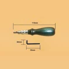 Precision dental instrument with wooden handle and metal tips, including an L-shaped wrench for dental procedures and adjustments. Ideal for dental clinics and professional use.