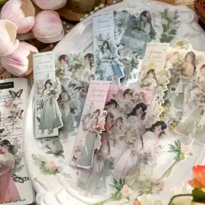 Beautifully illustrated stationery featuring vintage-inspired floral and girl designs, ideal for journaling, scrapbooking, and crafting projects. Perfect for adding a charming, artistic touch to your paper crafts.