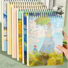 Beautiful collection of art notebooks featuring iconic paintings like Van Gogh's 