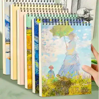 Beautiful collection of art notebooks featuring iconic paintings like Van Gogh's