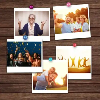 Happy family and friends celebrating outdoors with smiling faces, joyful moments, and candid photos taken during special gatherings.