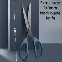 Extra large 210mm black blade scissors for precise hair cutting and styling.