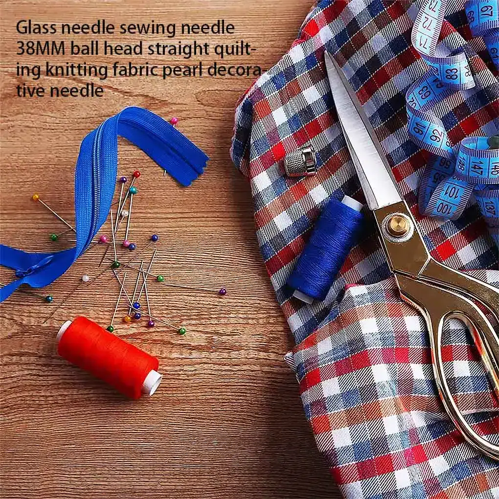 Colorful sewing pins, scissors, measuring tape, and fabric on wooden surface, ideal for embroidery and tailoring supplies at Monalisa Store.