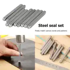 Steel seal set for industrial sealing and packaging applications. Durable metal seals ideal for security, tamper-evidence, and sealing boxes or containers. Suitable for professional use in manufacturing and shipping.