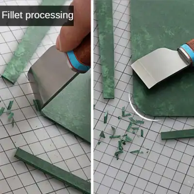 Green optical glass being cut and processed with a ceramic cutter for eyewear manufacturing. The images showcase the precision cutting technique used in optometry lens production at Monalisa Store.