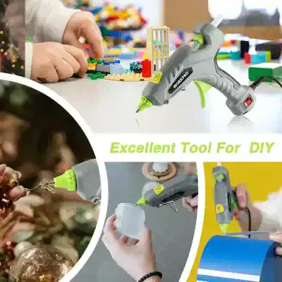Hot glue gun for DIY crafts and repairs, portable and easy to use, ideal for arts, hobbies, and household projects, with safety features and adjustable temperature control.