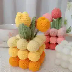 Colorful plush fruit decorations for home decor or baby nursery, handmade crocheted pineapple, strawberry, and peach designs by Monalisa Store. Perfect for gifts or interior accents.
