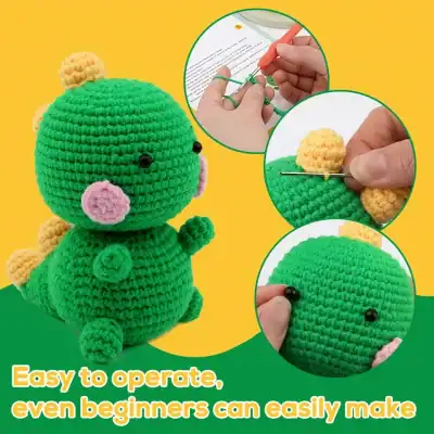 Colorful crochet dinosaur amigurumi toy, handmade crochet craft, soft plush stuffed animal, beginner-friendly crochet project, DIY crochet kit for kids and adults, unique gift idea, Monalisa Store.
