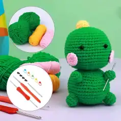 Colorful yarns and crochet tools for making cute stuffed toys at Monalisa Store, ideal for DIY crochet enthusiasts and custom toy projects.