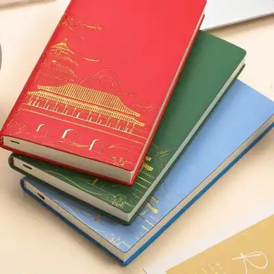 Deluxe Monalisa-inspired notebooks with Asian landmark designs, perfect for stylish note-taking and gifting. Featuring vibrant colors and elegant gold foil accents.