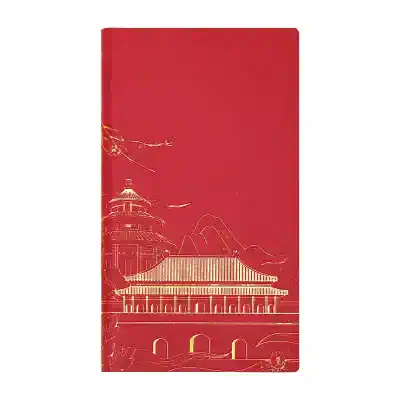 Elegant red notebook featuring gold foil Asian-inspired architecture, perfect for stylish note-taking and organization at Monalisa Medical Store.