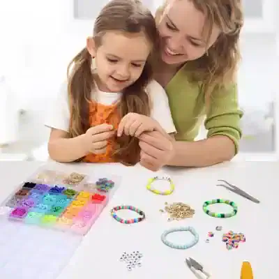 Colorful bead jewelry making for kids, adding personal touch and fun at Monalisa Store. Perfect for children's craft activities, DIY jewelry, and creative play.