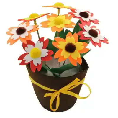 Multicolor felt flower bouquet in a brown paper wrap with yellow ribbon, ideal for gift or home decor from Monalisa Store.