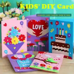 Kids' DIY handmade fabric envelope cards, perfect for children’s craft projects, featuring colorful designs with flowers, hearts, and birthday themes, ideal for personalized greetings and celebrations.