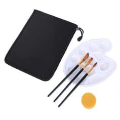 Professional art supplies set with brushes, palette, and storage pouch for creative and artistic activities.