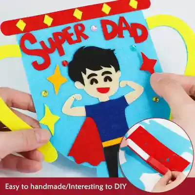 Super Dad handmade felt card with a superhero boy design, perfect for Father's Day, easy to craft and ideal for DIY gifts, featuring bright colors and playful decorations.