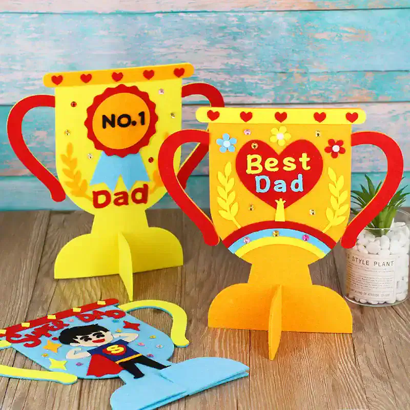 NO.1 dad trophy and best dad mug with superhero character decoration for Father's Day celebration.