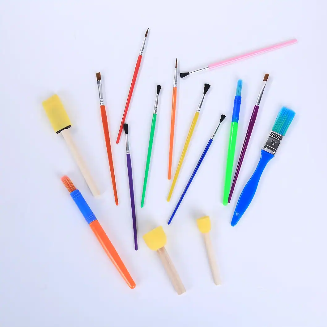 Paintbrushes and cleaning tools in a variety of colors for optical lens cleaning and maintenance.