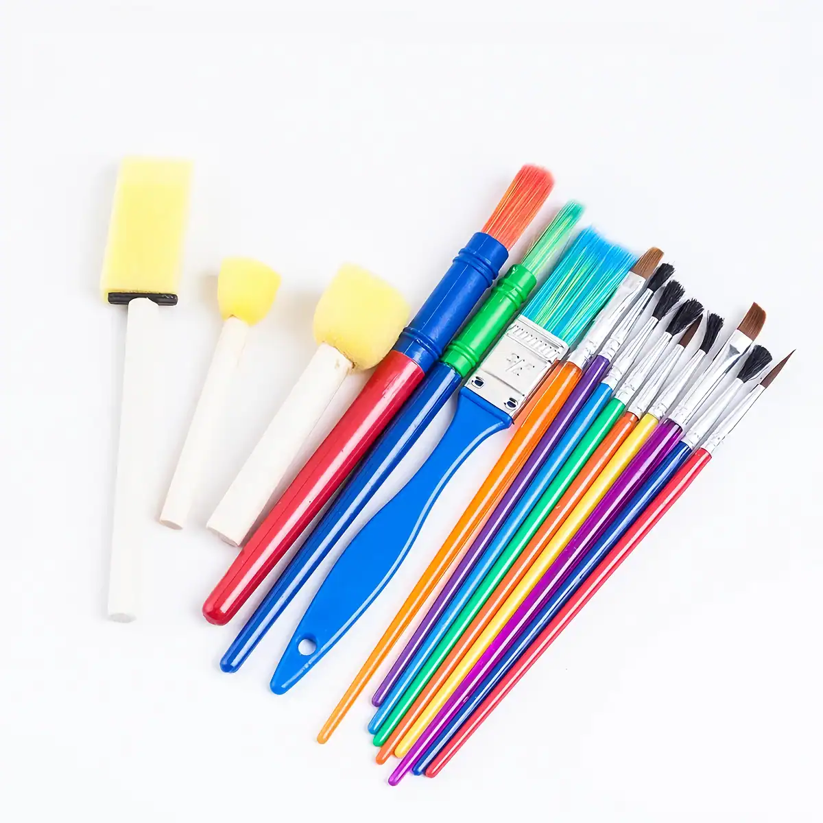 Colorful contact lens care tools and brushes for eye health and maintenance.