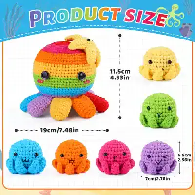 Soft Crochet Sea Animal Plush Toys, Colorful Plush Kids Toys for Baby Gift, 6 Pieces Set, Compact Size 11.5cm or 4.53in, Ideal for Nursery Decor and Children's Playtime at Monalisa Store.