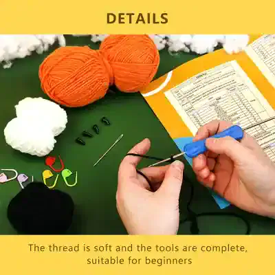 Bright orange and white yarn balls, sewing needles, knitting tools, and pattern papers on a green surface at Monalisa Store for sewing and craft enthusiasts.