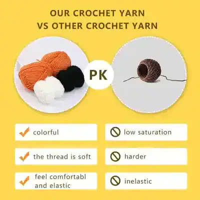 Vibrant multi-color crochet yarn samples contrasted with a single brown yarn ball, emphasizing quality and variety — ideal for crocheters seeking soft, elastic, and colorful threads.