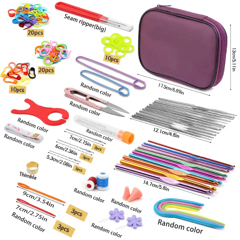 Colorful sewing clips and accessories for fabric crafts, embroidery, & tailoring, organized alongside scissors, thimbles, and storage case, ideal for sewing projects and DIY crafts.