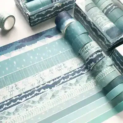 Luxurious blue and white patterned washi tapes ideal for scrapbooking, stationery, and craft projects at Monalisa Store.