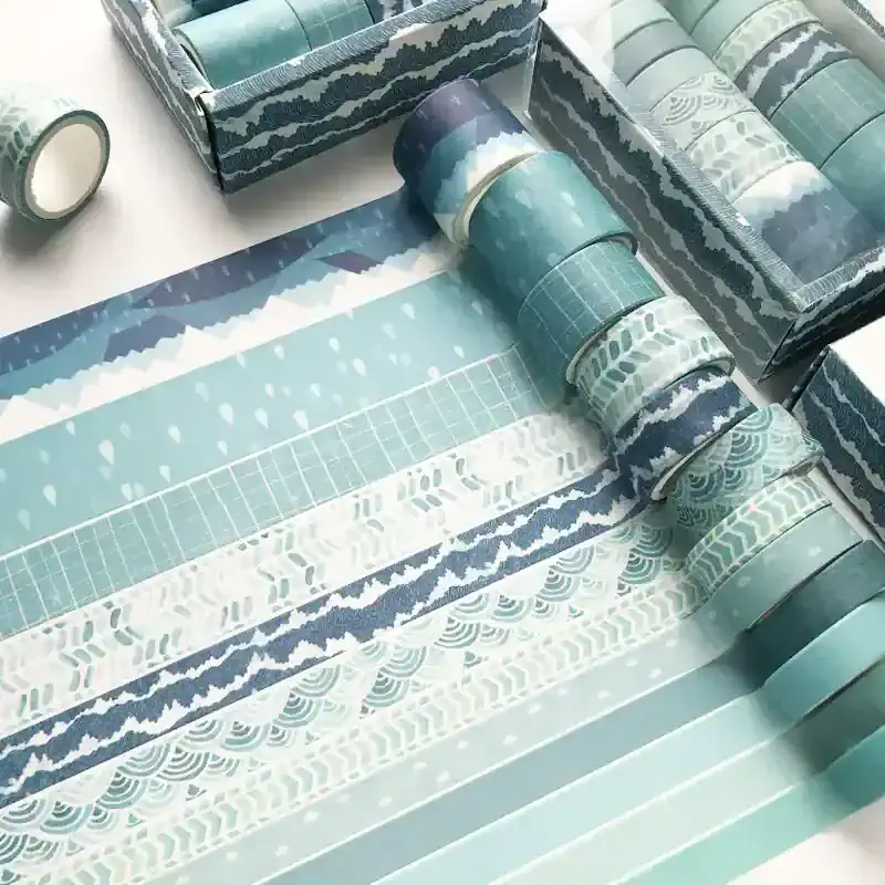 Luxurious blue and white patterned washi tapes ideal for scrapbooking, stationery, and craft projects at Monalisa Store.