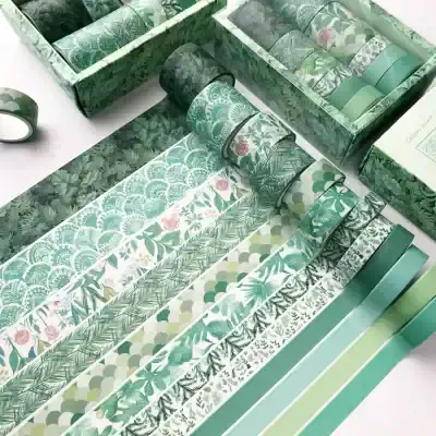 Bright green decorative washi tapes on display, perfect for craft and gift wrapping projects at Monalisa Store.