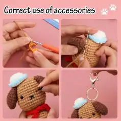 Crochet puppy keychain tutorial, amigurumi dog pendant, handmade stuffed animal accessory, adorable crochet pet keyring, Monalisa Store crochet pet accessory design.
