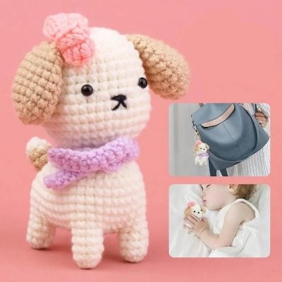 Handmade crochet dog plush toy, adorable pet-themed stuffed animal, soft and huggable puppy gift, perfect for kids or dog lovers, Monalisa Store.