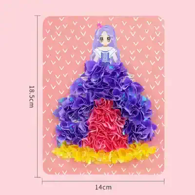 Silhouette princess doll craft with colorful ruffled dress on pink background, perfect for children's arts and crafts, educational toy for kids.