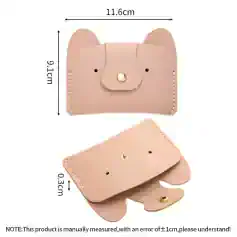 Cute pink animal-shaped leather wallet with snap button design, measuring 11.6cm x 9.16cm, perfect for carrying small essentials, stylish and adorable accessories for women and children.