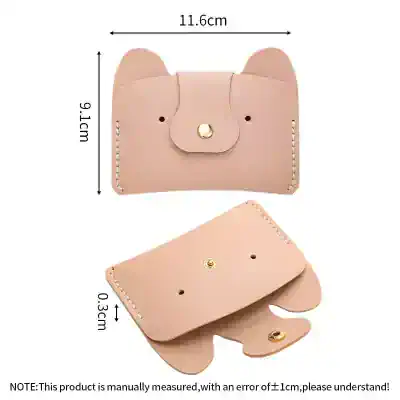 Cute pink animal-shaped leather wallet with snap button design, measuring 11.6cm x 9.16cm, perfect for carrying small essentials, stylish and adorable accessories for women and children.