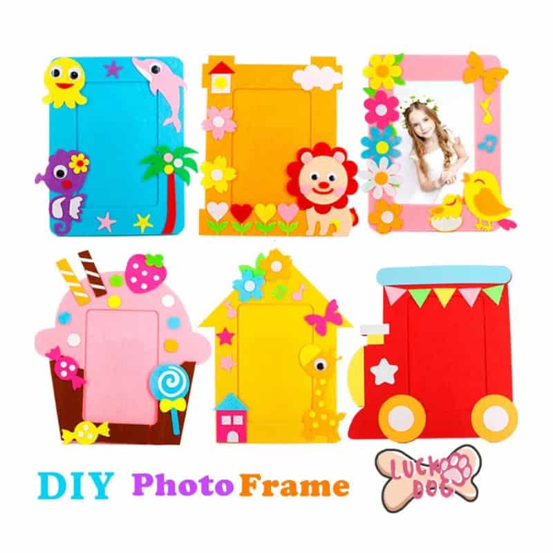 Colorful DIY photo frames for kids with animal and cartoon characters, perfect for children’s room decor and craft projects at Monalisa Store.