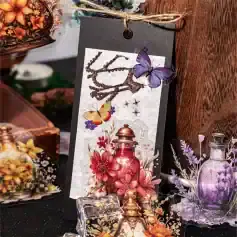 Vibrant decorative floral and butterfly art piece with lantern design, perfect for enhancing home decor and opt store displays, featuring colorful glass ornaments and botanical accents.