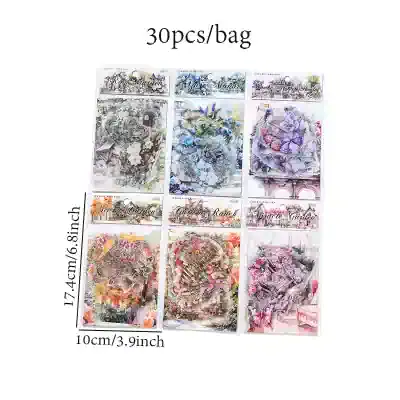 Lavender-themed decorative floral pattern stickers for nail art and craft projects, 30 pieces per bag, 17.4 cm x 10 cm, perfect for DIY beauty, nail extensions, and craft embellishments.