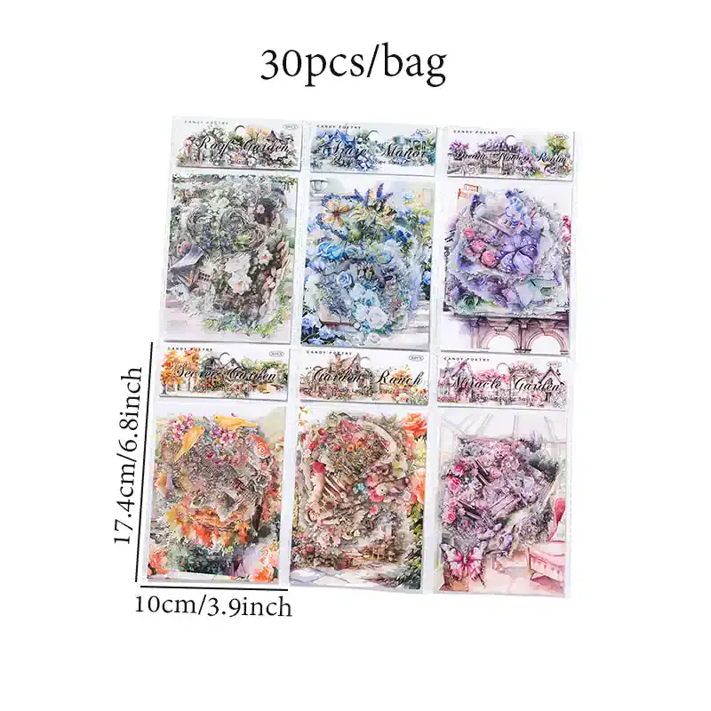 Lavender-themed decorative floral pattern stickers for nail art and craft projects, 30 pieces per bag, 17.4 cm x 10 cm, perfect for DIY beauty, nail extensions, and craft embellishments.