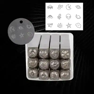 Moon and planet-themed clay stamps for nail art, space design, and celestial patterns for manicure decoration and stamping tools.