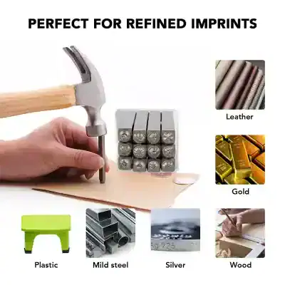 Hammer testing leather for refined impressions on metal stamps and other materials for jewelry and accessory manufacturing.