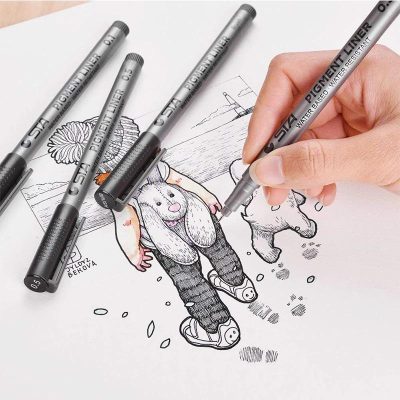 Vivid pigment liners for precise medical illustrations, waterproof and water-resistant, ideal for detailed drawings and annotations in optometry and ophthalmology studies.