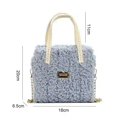 Luxurious fluffy gray tote bag with cream handles and gold chain strap, ideal for stylish women and trendy fashion accessories. Perfect for daily use and special occasions.